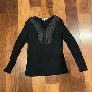 Antonio Melani black henley with satin ribbon trim